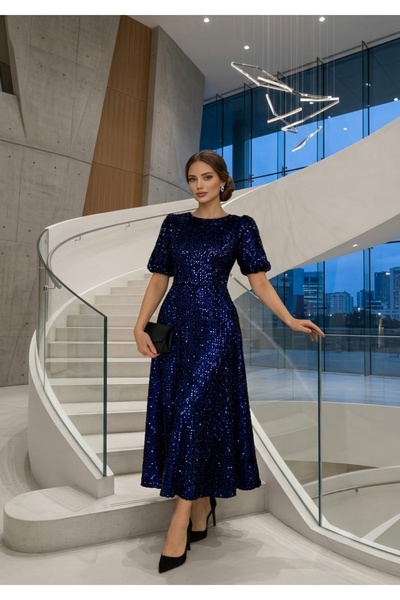 Elbee Fashion Woman Midi Boy Pul Payet Elbise
