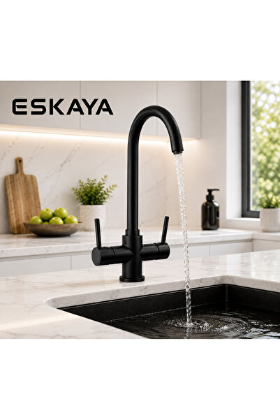 ESHOME Baston Siyah - MUTFAK Eviye Bataryası ARITMALI - 3 Yollu tek akış Lüx ...