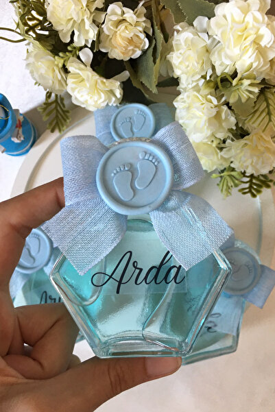 Riselia Hediyelik Kolonya Mavi Patili Cam Şişe 10 Adet Nişan Söz Kına Baby Sh...