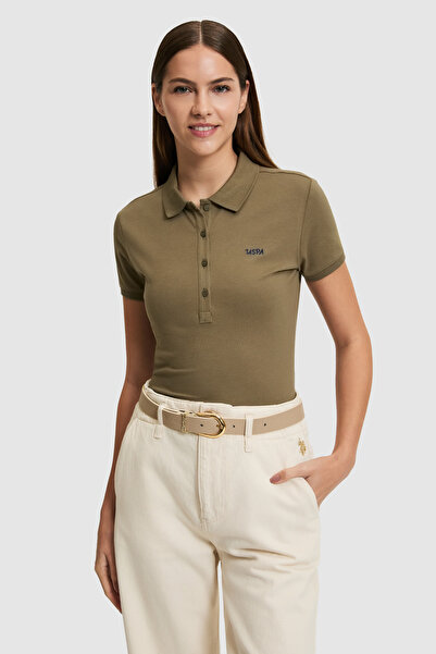U.S. Polo Assn. Women's Khaki Polo Collar Basic T-Shirt 50323461-Vr027