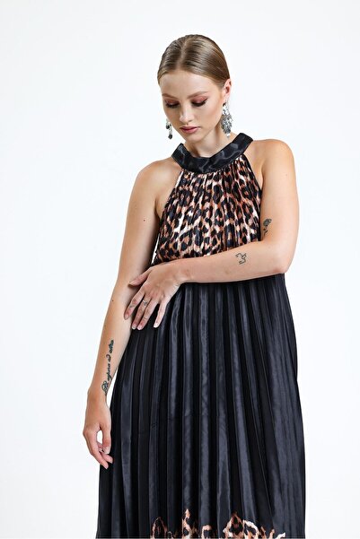Sense Rochie din satin fără mâneci, plisată, cu decolteu, cu imprimeu digital...