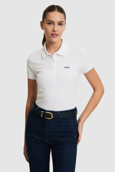 U.S. Polo Assn. Women's White Polo Collar Basic T-Shirt 50323461-Vr013