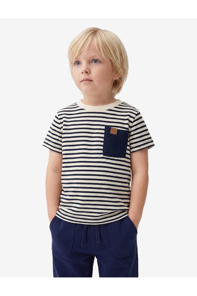 Koton Tricou cu mânecă scurtă, cu detaliu buzunar, decolteu tip crew, cu dungi