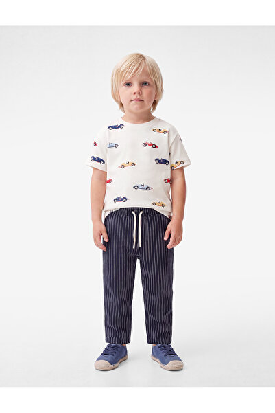 Koton Cotton Lu Pocketed Striped Muslin Drawstring Waist Trousers