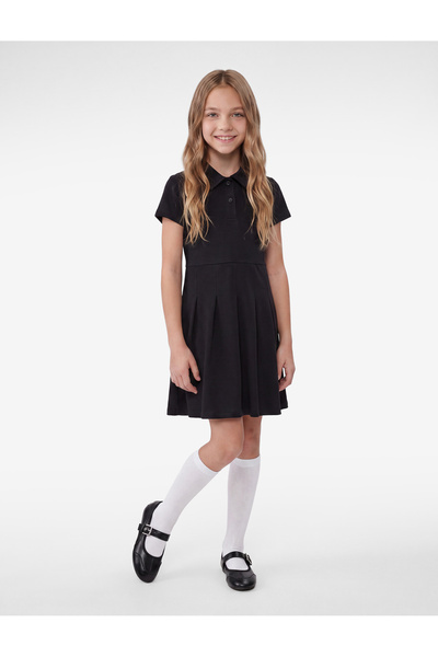 Koton Short Sleeve Button Closure Cotton School Shirt Dress
