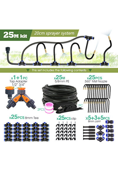 Choice4 B-25M kit Black 8mm PE Hose 20cm Flexible Nozzle Misting Watering Sys...
