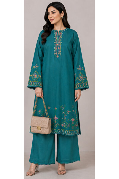 6TEEN Women’s Teal 2-Piece Embroidered Kurta Set