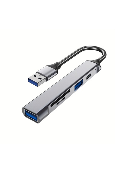 Choice1 gray-1pcs 5-in-1 USB-C SD Card Reader, USB 2.0 Type-C Data, USB 3.0 T...