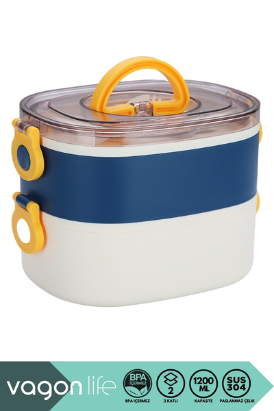 Vagonlife Bento 1200ml Double Color Lunchbox New Collection 2 Layer Stainless...