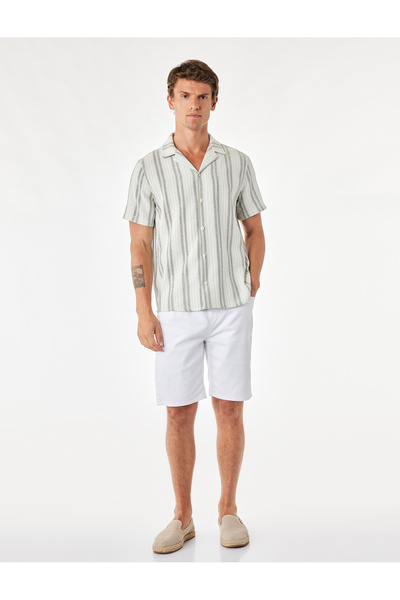 Koton Regular Fit Short Sleeve Striped Turn-Down Collar Shirt