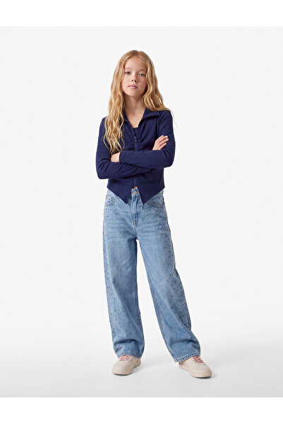 Koton Cotton Polo Collar Long Sleeve T-Shirt with Drawstring Detail and Zipper