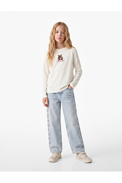 Koton Teddy Bear Embroidered Long Sleeve Crew Neck Cotton T-Shirt