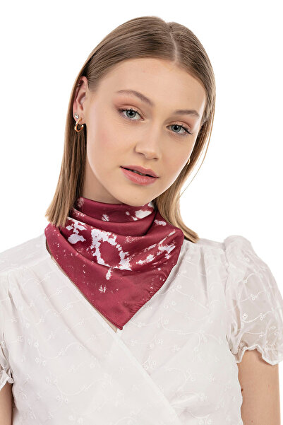 Axesoire 12350 Etnik Desenli Bordo Saten Bandana Fular 50x50 cm