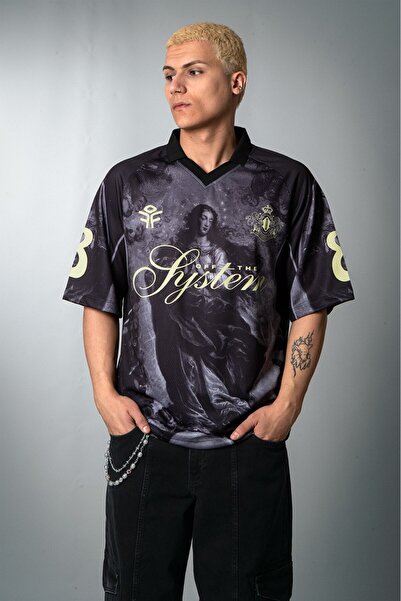 Plus Eighteen Baroque Angel Polo Yaka Oversize Siyah Erkek Futbol Forması