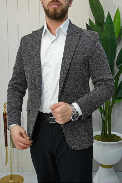 Beystil Sivri Yaka Kırçıllı Siyah Blazer Ceket Britanya -Slim Fit