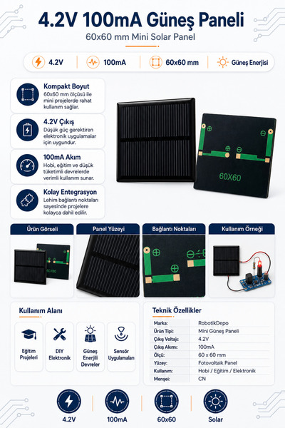 RobotikDepo 4.2V 100mA Güneş Paneli 60x60mm