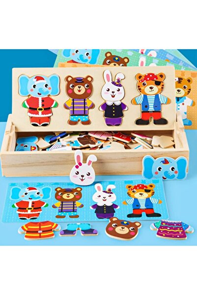 Choice A Wooden Dress Up Puzzles Montessori Toys Animal Bear Change Clothes J...