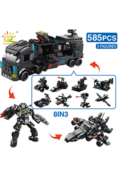 Choice 585pcs HUIQIBAO 454-585PCS 8in1 SWAT Police Command Truck Building Blo...