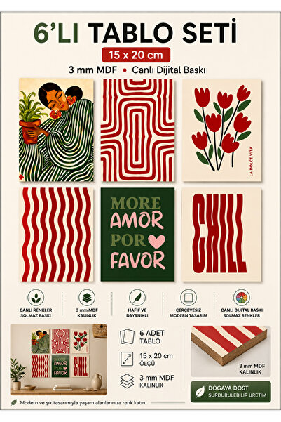 Figür Reklam Ajansı Tablo Seti 6'lı Set - 15x20 cm, 3 mm MDF