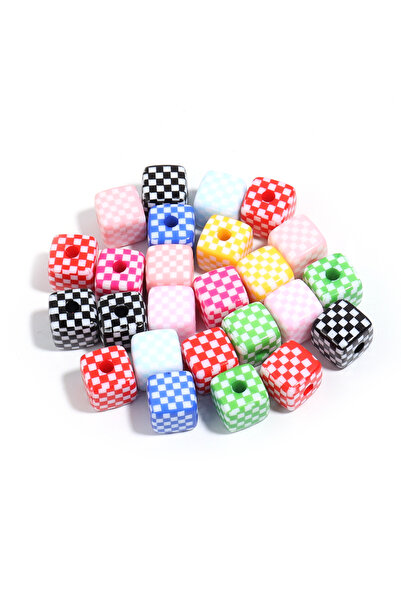 Choice4 13mm 10Pcs random mix color 10 Pcs Colorful Acrylic Checkerboard Patt...