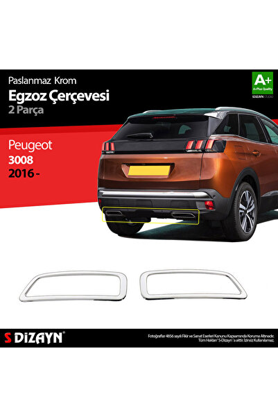 S Dizayn S-Dizayn Peugeot 3008 Krom Egzoz Çıkışı 2 Prç. 2016-2023 A+ Kalite 6...