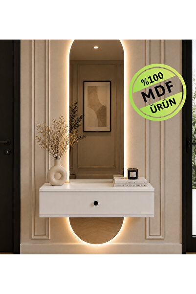 ENG AHŞAP Duvara Monte Dresuar 60x25x20 cm | Beyaz MDF | Kapaklı Asma Konsol ...