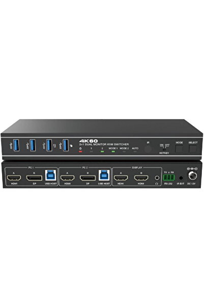 EVOCONNECT Switcher KVM 2x1, Dual=HDMI+DisplayPort=Monitor 4K@60, 18Gbps, HDC...