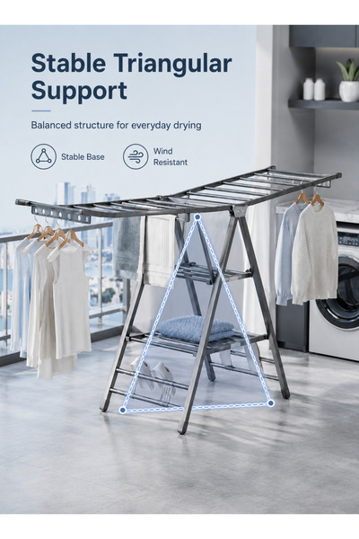 Yoawllty Carbon Steel 3‑Tier Clothes Drying Rack 180cm,Foldable Standing Laundry Dry Rack,Collapsible Garment Airer for Indoor & Outdoor Home Use