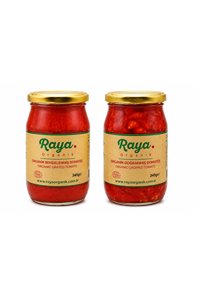 Raya Organik Organik Rendelenmiş Domates 345g ve Organik Doğranmış Domates 34...