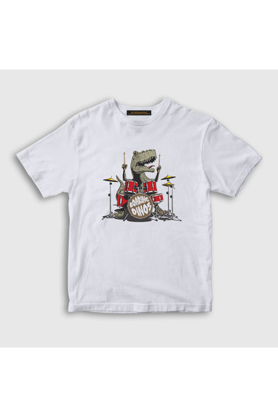 Presmono Unisex Kids White Dinos Dinosaur Drums Drum T-shirt370857tt