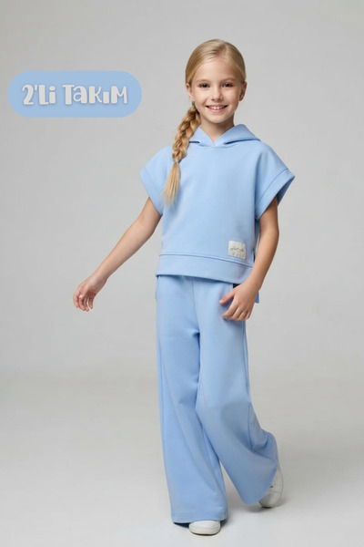 Hilal Akıncı Kids Girl's Scuba Hooded Short Sleeve Sweatshirt and Pants