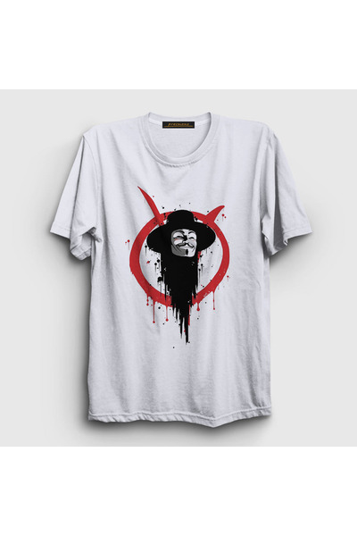 Presmono Unisex beli logo V2 film V za Vendetu T-shirt 255720tt