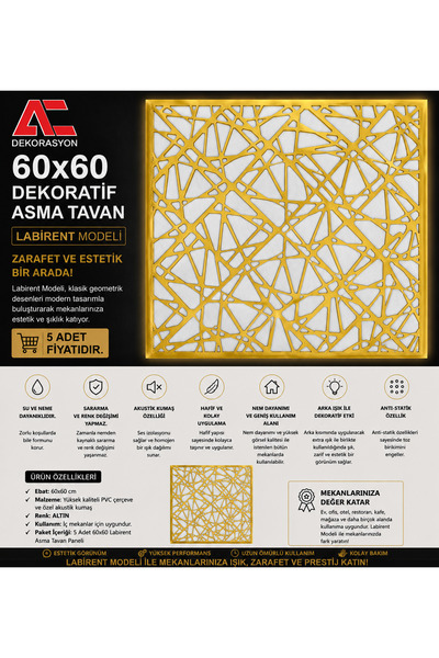 Dekoratif Asma Tavan Labirent 60x60 Led Uyumlu (5 adet)