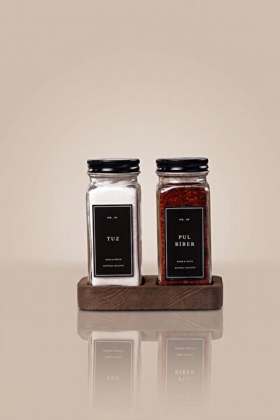 KHAKMA Set of 2 Glass Spice Jars with Wooden Stand Salt Shaker Pepper Shaker ...