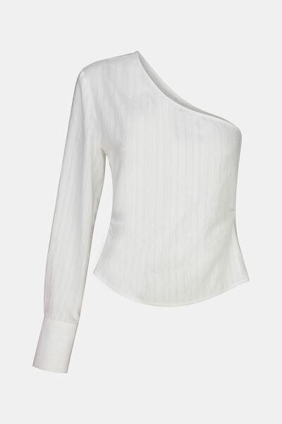 W Collection EKRU ASİMETRİK TEK OMUZ DOKULU BLUZ