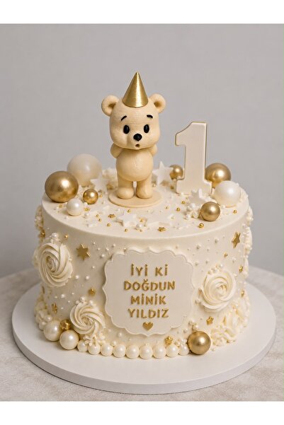 hediyesepetinde Şişko Ayıcık Pasta Süsü – Gold Şapkalı Ayı Cake Topper – Doğu...