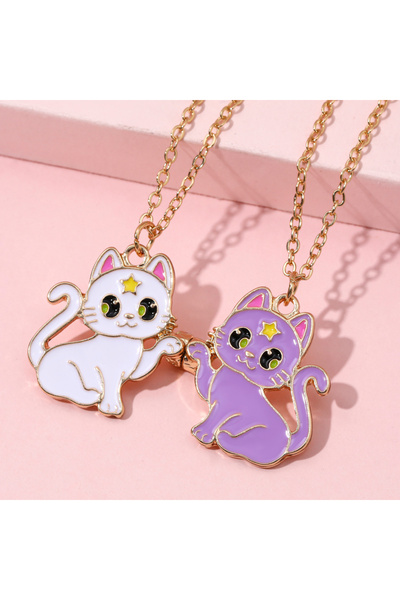 Choice A 2Pcs/set Cute Cat Shape Pendant Friendship Necklace BFF Girls Best F...