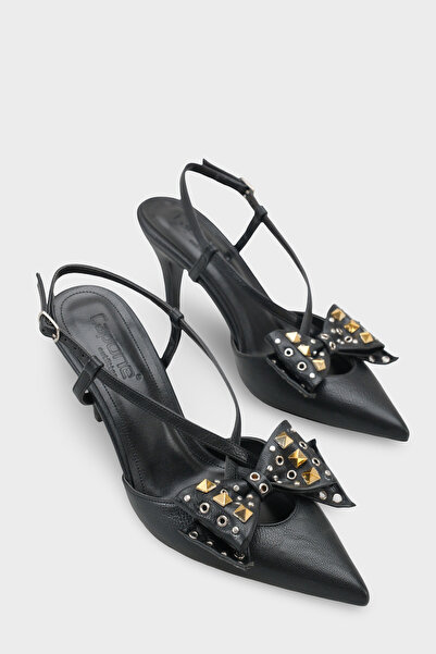 Capone Outfitters Nancie Mid-Heeled Metal Studded Bow Open-Back Women's Shoes