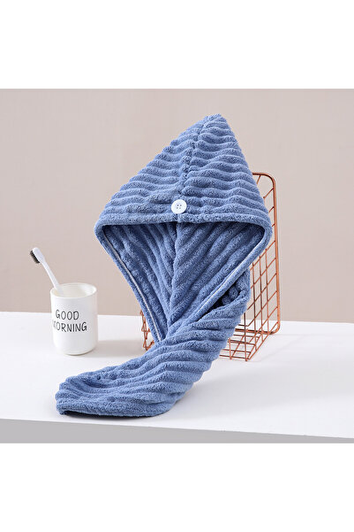 Choice3 Blue Microfiber Button-Down Dry Hair Cap, Absorbent Lint-Free Quick-D...