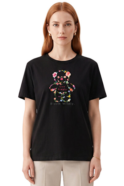 DK DAKSEL Πολύχρωμο Floral με τύπωμα Αρκουδάκι oversized Basic Fit Crew Neck ...