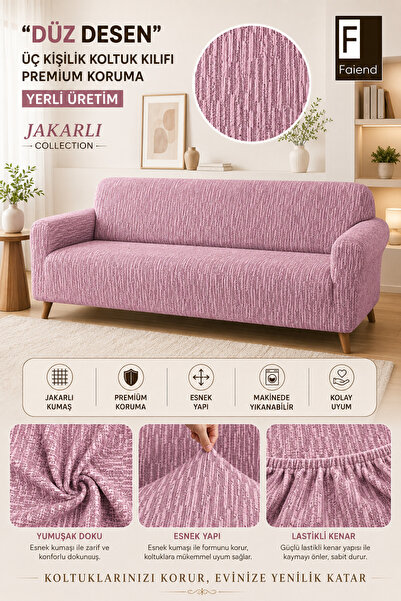 Faiend Plain Jacquard 3-Seater Pink Sofa Cover |   Elastic Sofa Cover | Sofa ...