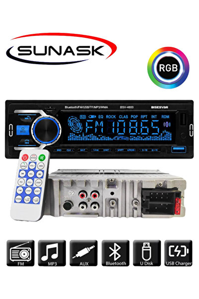 SUNASK P.125 Çift Usb Girişli Bluetooth Oto Teyp Araba Teybi Radyo Usb Sd Aux...