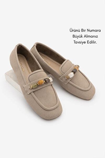 Marjin Women's Blunt Toe Stone Loafer Casual Shoes Arite Beige Suede