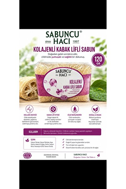 Sabuncu Hacı Natural Pumpkin Fiber Collagen Soap Handmade Exfoliating Skin Ca...