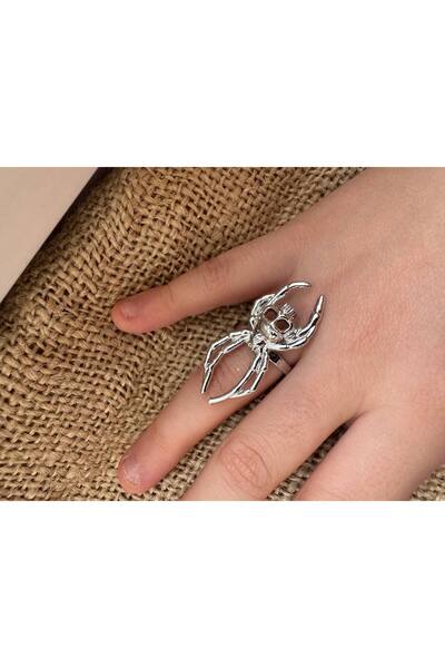 Herşey Nota Metal Ring with Spider Figure |   Gothic Style Adjustable Zamak W...