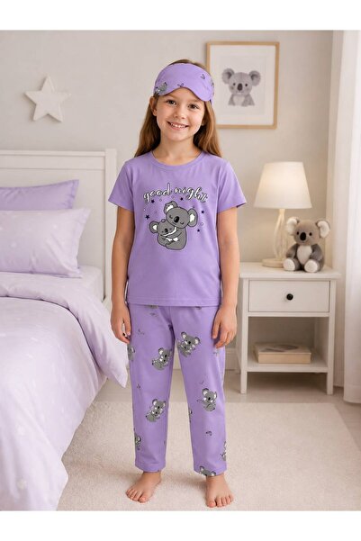 Fil Kids Girl's Cotton Milan Fabric Lilac Color Koala Patterned Crew Neck Sle...