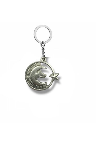 Herşey Nota Silver Color Metal Keychain with Göktürk "God Bless Us" Written M...