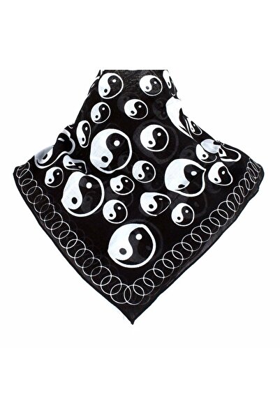 Herşey Nota Eșarfă din bumbac cu design Ying Yang negru