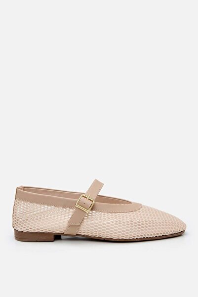 Yaya by Hotiç Damen Ballerinas aus beigefarbenem Mesh und Leder