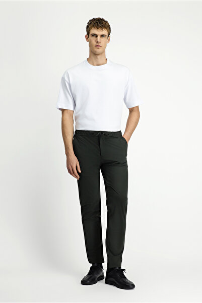 Kiğılı 7 Drop Slim Fit Classic Fabric Trousers with Elasticated Waist and Dra...